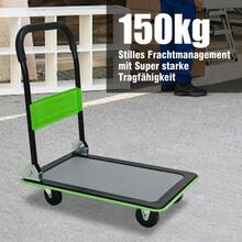 Flatbed Trolley, Platform Hand Truck With 150kg Load Capacity, 360-Degree Swivel Wheels, Foldable Trolley For Loading And Storage, Warehouse Yellow - 綠色 - 查看 6