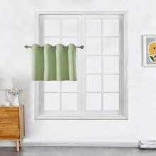 1pc Solid Color Polyester Curtain, Blackout Curtain To Darken Room During Power Outage, Heat Insulating Curtain For Kitchen, Dining Room, Living Room, Bedroom - Green - View 34