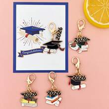 10pcs/5sets 2026 Graduation Ceremony Gifts Gold Alloy Multi-Style Graduation Cap, Flower, Certificate Keychain Set, Including Greeting Card With Inspirational Message - Lobster Clasp, Durable Zinc Alloy | Ideal For Students, Workers, Friends | Best Friend Gift For Birthday, Christmas, Thanksgiving/Graduation Gifts For Mother, Father, Graduation, And Teacher - Multicolor-a - View 3