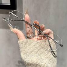 1pc Unisex Metal Frameless Multifunctional Minimalist Fashion Smooth Surface Glasses - Multicolor - View 4