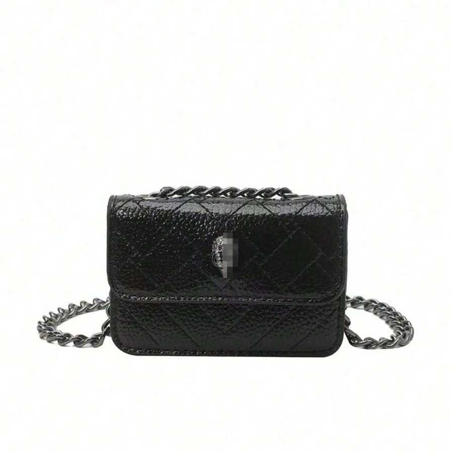 Color Block Mini Quilted Crossbody Bag For Women  Unique Chain Purse Cute Square Shoulder Bag- - 黑色 - 查看 1