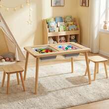 Sensory Table Kid's Table And Chairs Set With Detachable Double-Sided Tabletops - Natural - View 1
