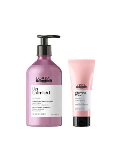 L'Oréal Professionnel [Bundle] Serie Expert Liss Unlimited Smoothing Shampoo For Frizzy Hair 500 Ml + Vitamino Color Resveratrol Conditioner 200 Ml