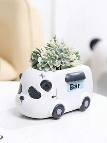 Cute Animal Bus Succulent Planter Resin Decor – Adorable Dog/Fox/Panda/Pig Cart Flower Pot For Desk, Bedroom & Garden. Perfect Kawaii Home Decor To Brighten Your Space, Great Gift For Plant Lovers & Kids! - 1pc - View 6
