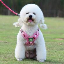 1 pieza Arnés para mascotas sin tirones, chaleco reflectante para perros, arnés para mascotas cómodo, transpirable y ajustable con estampado rosa para paseos al aire libre para perros pequeños y medianos - Rosa - Ver 7