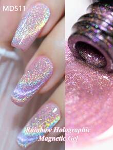MSRUIOO 1pc 8ml Rainbow Glitter Cat Eye Gel Nail Polish , Sparkle Holographic Laser Magnetic Cateye Gel Polish, Semi Permanent Soak Off UV Gel Varnish For Summer Nails, Manicure Nail Art DIY For Salon And Home Nail Supplies - Multicolor - View 4