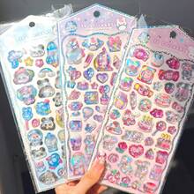 Kawaii 3D Relief Panda Unicorn Rabbit Cat Animal Laser Holographic Epoxy Resin Sticker Seal For Scrapbooking Sticker Exchange Cute DIY Phone Case Laptop Water Bottle Decoration Sticker School Stationery Supply,Reusable Sticker,Glitter Sticker - 黑色 - 查看 1