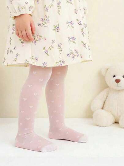 1pc Girls/Kids Heart Pattern Tights, Fashionable Cute Design, Soft & Comfortable, Versatile, Sheer & Breathable Pantyhose Suitable For Dresses, Parties, Holidays, Casual Wear, School, Valentine's Day