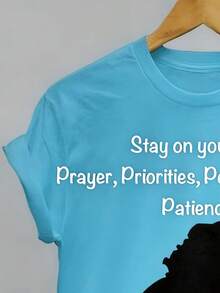New Summer 2026 Collection From Local Warehouse. New Spring/Summer Graphic T-Shirts For Women, Featuring A 2D Flat Print, Black Lettering Pattern, And A Classic Crew Neck And Short Sleeve Design. Stylish And Casual, Machine Washable, A Great Valentine's Day Gift, 100% Cotton RU4Q - 藍色 - 查看 11
