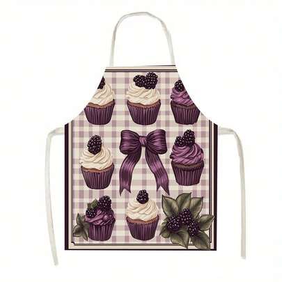 1 chiếc tạp dề nhà bếp họa tiết bánh cupcake, nơ và các loại trang trí khác, thích hợp cho nhà bếp, phòng khách, phòng ăn, khách sạn, tiệc nướng ngoài trời, v.v., được làm từ 100% polyester, có thể giặt máy.