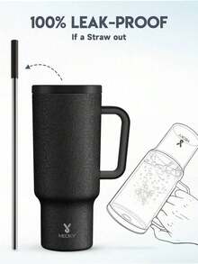 40oz Handled Vacuum Insulated Water Bottle, Leak-Proof Lid & Straw, Stainless Steel Travel  Cup, Keeps Cold For 34hrs Or Hot For 10hrs (Matte Crackle) - Olive Green - View 10