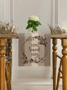 1pc Home Sweet Home Printed Wood Grain Table Runner, Suitable For Family Dining, Kitchen Decor, Home Decor, Outdoor Party And Restaurant Decoration, Linen Texture Appearance, Available In Multiple Sizes - Brown - View 3