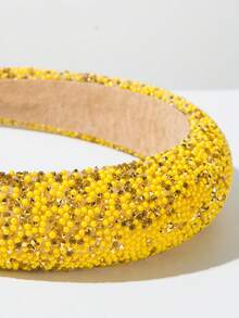 1pc Summer New Geometric Pattern Casual Multi-Color Faux Pearl Fully Rhinestone Wide Headband, Niche Design Vacation Style Accessory For Women Travel Accessories Hair Band Diadema Hair Hoop - Yellow - View 3