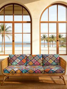 户外花园露台沙发垫套，四季通用弹性沙发垫套，防水耐磨露台家具罩，印花户外沙发垫套，别墅花园印花沙发垫套，耐用易清洁户外座椅垫套，藤编沙发通用家具保护罩，适用于露台和花园 - 彩色 - 查看 5