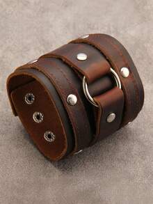 1条宽版双层皮手链，中世纪风格腕带，男女皆宜的复古铆钉合金圈形手链，适合摇滚音乐节服装 - 手鐲 - 查看 3