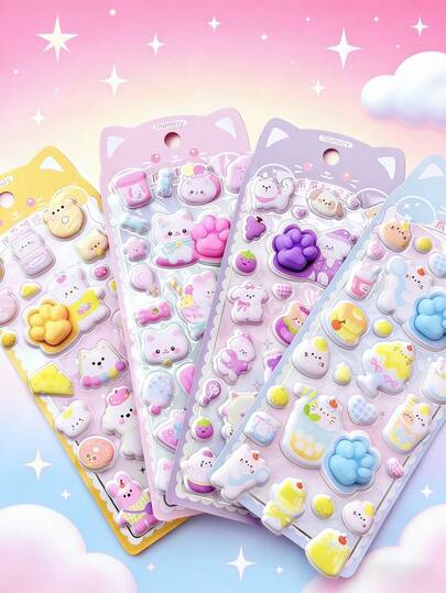 Soft Cream Puff 3D Stickers Light Up Healing Journal Atmosphere, Cartoon 3D Three-Dimensional Embossed Stickers