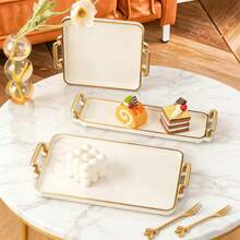 1 pieza Bandeja de diseño de doble asa de lujo moderna, adecuada para bodas, aperitivos, exteriores, bandeja multiusos - Blanco - Ver 1