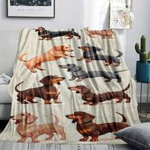 Blanket 1pc, Dachshund Ilration Collection, Soft Flannel Blanket, Comfortable And M Shawl Blanket, Digitally Printed Sofa Blanket, Air Conditioning Blanket, Nap Blanket, Suitable For All Seasons In The Car, Sofa, Bed, Trave - White - View 4