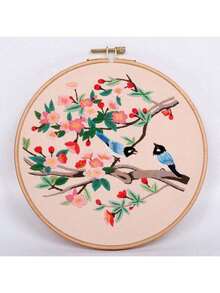 1set DIY Hand Embroidery Kit, Bird & Floral Pattern, Includes Embroidery Hoop, Threads, Stencil For Beginner, Random Color - Multicolor - View 20