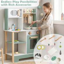 Play Kitchen With Chalkboard Microwave Stove Dish Rack Faucet Sink Accessories - Green - View 6