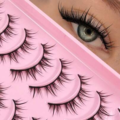Hinarin 10pcs Cartoon Style False Eyelashes, One Piece Eyelash Extensions With Natural Look, Dense & Curly Design, Suitable For Beginners, Reusable