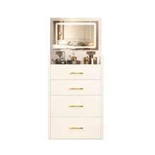3-In-1 Dressing Table With Open Mirror / Small Dressing Table Set / With Clear Glass Tabletop / Space-Saving Design / Suitable For Small Rooms, Apartments And Bedrooms - White - View 10