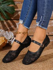 Nuevos zapatos planos elegantes sin cordones para mujer, de color beige o negro, con diseño de correa ajustable, ligeros y cómodos, adecuados para uso diario, citas, ir al trabajo, bailarinas, zapatos de verano, regalo del Día de la Madre - Negro - Ver 4
