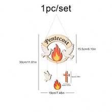 Pentecost Party Decor Wooden Hanging Ornament, Church Wall Background Decoration, Red Flame Cross And Dove Theme, Christian Church Event Baptism Arrangement - Pentecost - View 5
