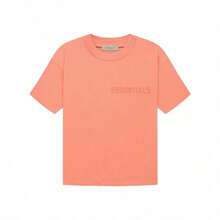 Essentials FW22 Flocked Logo Drop-Shoulder Tee | Unisex Crewneck Short Sleeve T-Shirt, Soft Cotton Everyday Basic - 珊瑚粉 - 查看 1