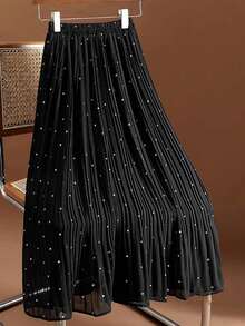 Đầm maxi in họa tiết thanh lịch của Luminous Wealth dành cho nữ - Eo cao, thiết kế suôn mềm, phù hợp cho mọi mùa, chân váy eo cao mùa xuân - màu đen - Xem 2