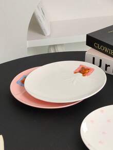 Cabin Kangaroo 1 pieza Plato de cerámica con patrón de oso 3D lindo, plato de cena con diseño de oso en relieve kawaii, plato estético para postres y desayuno, apto para microondas, adecuado para decoración del hogar y regalos - Multicolor - Ver 10