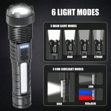 2pcs/Set Super Bright LED Tactical Flashlights High Lumens 980,000L, USB Rechargeable Powerful Handheld Flashlight With 7 Modes & COB Side Light, Zoomable Waterproof Torch For Camping, Outdoor, Home Emergency - A - View 3