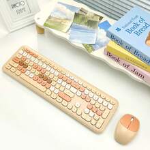 MOFii 666 2.4G Wireless Keyboard And Mouse Set, 110 Full-Size Retro Round Keycaps, Silent, Cute Design For Office, Computer, Laptop - Khaki - View 11