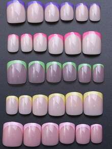 240pcs French Short Square Fake Nails, 5 Color Options, Pink Ombre, Glossy Short Square Acrylic Nails, Adhesive Wear, Suitable For Young Girls, Acrylic Nails - Multicolor - View 3