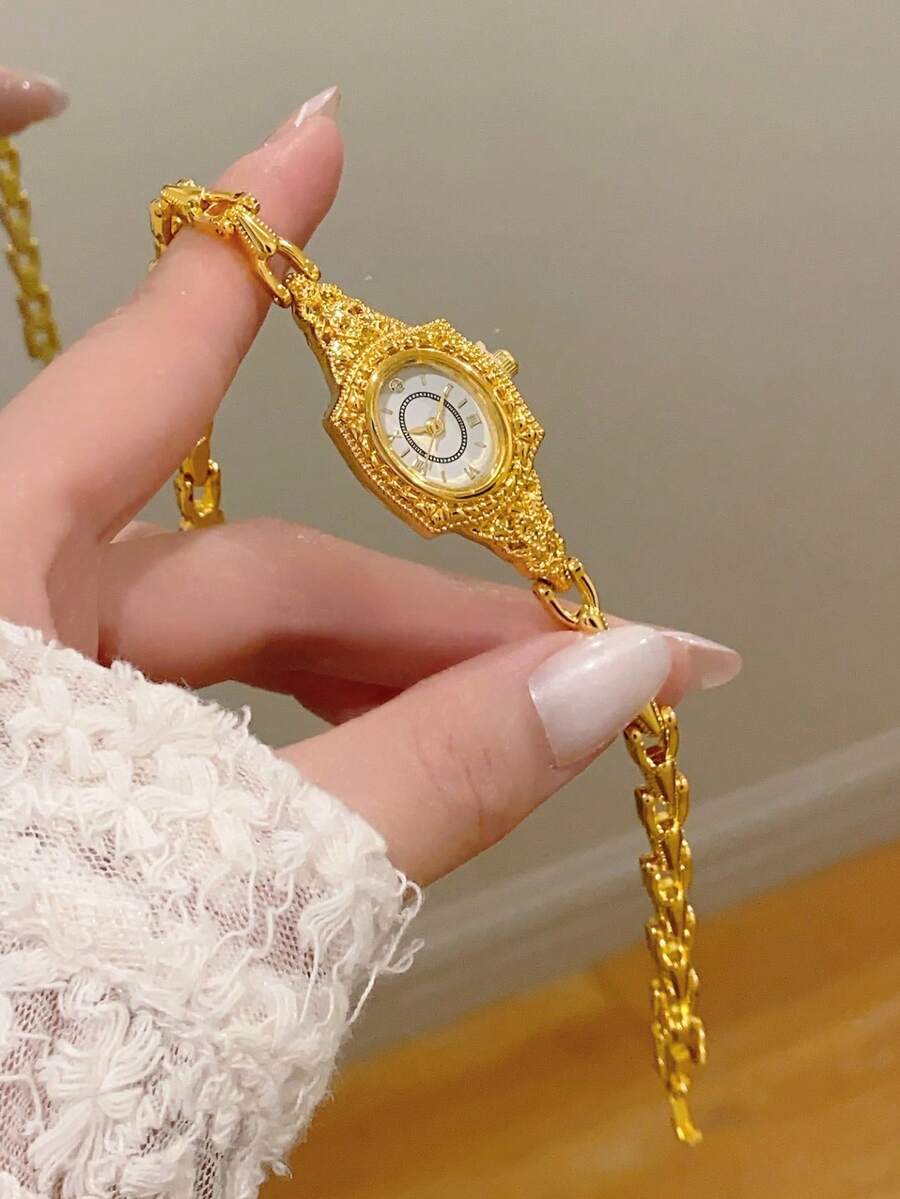 1pc Elegant Fashionable Luxury Women's Bracelet Watch, Thin Square Minimalist Quartz Watch, Suitable For Daily Wear, Birthday Gift - Gold - View 1