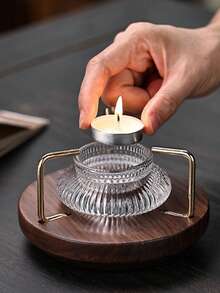1pc Multi-Purpose Candle Holder & Tea Warmer Set, Walnut Wood Candle Tea Warmer Base, Elegant Glass Candle Holder Design, Candle Holder Set For Atmosphere, Portable Tea Warmer For Tea Parties, Gatherings, Restaurants, Cafes, And Home Use Back To School - Multicolor - View 11