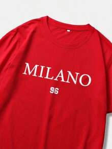 GiftNEOREFINED Camiseta De Hombre Con Hombros Caídos Y Estampado De Letra Y NúmeroSoft - Rojo - Ver 4