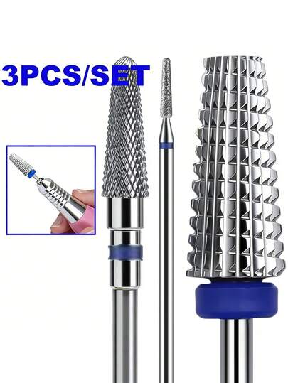 Set de 3 cabezales de pulido de uñas de acero de tungsteno, cabezales de pulido de uñas - Cuidado profesional de uñas y pies y eliminación de uñas, adecuado para el hogar y el salón; Herramientas para uñas, Herramientas de arte de uñas, Esencial de vuelta a la escuela, Cuidado de uñas, Herramientas de salón de uñas