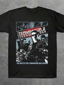 Mens Terminator 2 Judgment Day Graphic T-Shirt - 100% Cotton Black Crew Neck Short Sleeve Tee With Iconicie Print & The Battle For Tomorrow Has Begun Slogan - Casual Streetwear For Spring - Black - View 2
