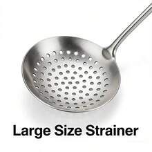 1pc Stainless Steel Strainer Ladle, 15"/16"/17" Large Size Kitchen Skimmer, Filtering Net, For Frying, Hot Pot, Soup, Draining, Thick & Deep Design With Hanging Hole, Heat Resistant Kitchenware - View 9