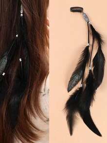 Clip para el cabello bohemio con borlas de plumas - Clip para el cabello de metal vintage con plumas de colores, adecuado para vacaciones en la playa y atuendos exóticos, accesorios de playa, bandas para el cabello de atuendos de verano - Agua verde azul - Ver 19