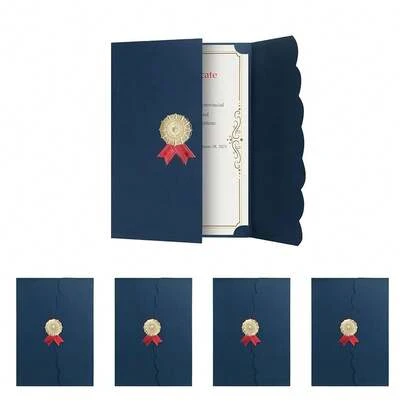 Pack Tri Fold Certificate Holder Diploma Cover Award Holder Document Cover Graduation Cover For A4 Letter-Sized Awards Certificates Graduation Supplies Graduation Gift Anniversary Gold Foil Red Bow