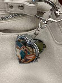 1pc Metal Key Chain With Heart Shaped Mirror Y2k Style Bag Pendant Sweet Cool Fashion Pendant Bag Charm Accessoires Charms For Bag Teacher Gifts Keychain Accessories Festival Graduation Teacher Appreciation Gifts Birthday Mother Gifts Mothers Day Gift - Silver - View 4