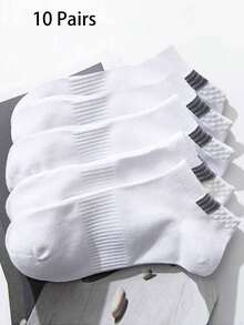 5 Pairs Striped Pattern Ankle Socks, Unisex Accessories - White - View 6