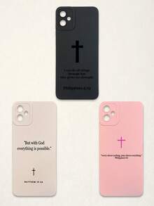 标语三件套圣经经文十字架手机壳，基督教信仰风格，柔软保护套，简约文字布局+十字架符号，印有腓立比书4:13，适配多种手机款式，全边防摔设计，精准开孔，适合宗教信徒日常使用，教会礼物，生日/毕业/宗教节日礼物，兼容和Galaxy手机 - 彩色 - 查看 42