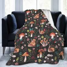 Mushroom Snail Hippie Flower Blanket Travel Camping Blanket Soft Warm Lightweight Cozy Fuzzy Throw Blankets For Couch Bed Sofa - 黑色 - 查看 7