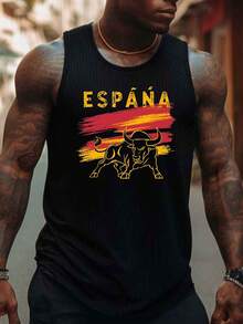 Spain ESPA A With Fierce Bull Print Men'S Tank Top, Casual Sleeveless Athletic Tank Topbreathable Comfy Tops - Nhiều màu - Xem 3
