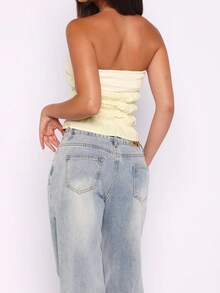 Women's Strapless Vest Stylish Patchwork Sleeveless Ruched Tube Tops For Party Date Night Wear - Yellow - View 6