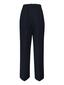 Women's Straight Leg Solid Color Pants With Pockets And Zipper - Navy Blue - 1 - View 3