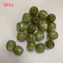 20颗 CHUPU 12mm 大孔树脂桶珠，适用于 DIY 首饰制作 - 多种颜色（白色、米色、棕色、绿色），带有大理石纹理和斑点图案 - 非常适合制作手链、项链和工艺品，抛光质感珠子，CHUPU - 彩色 - 查看 18
